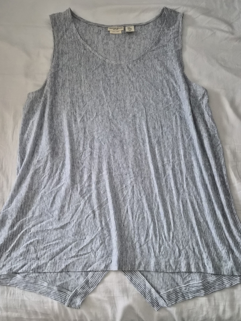 Christian Siriano Light Blue & White Pinstripe Tank Top 100% Linen